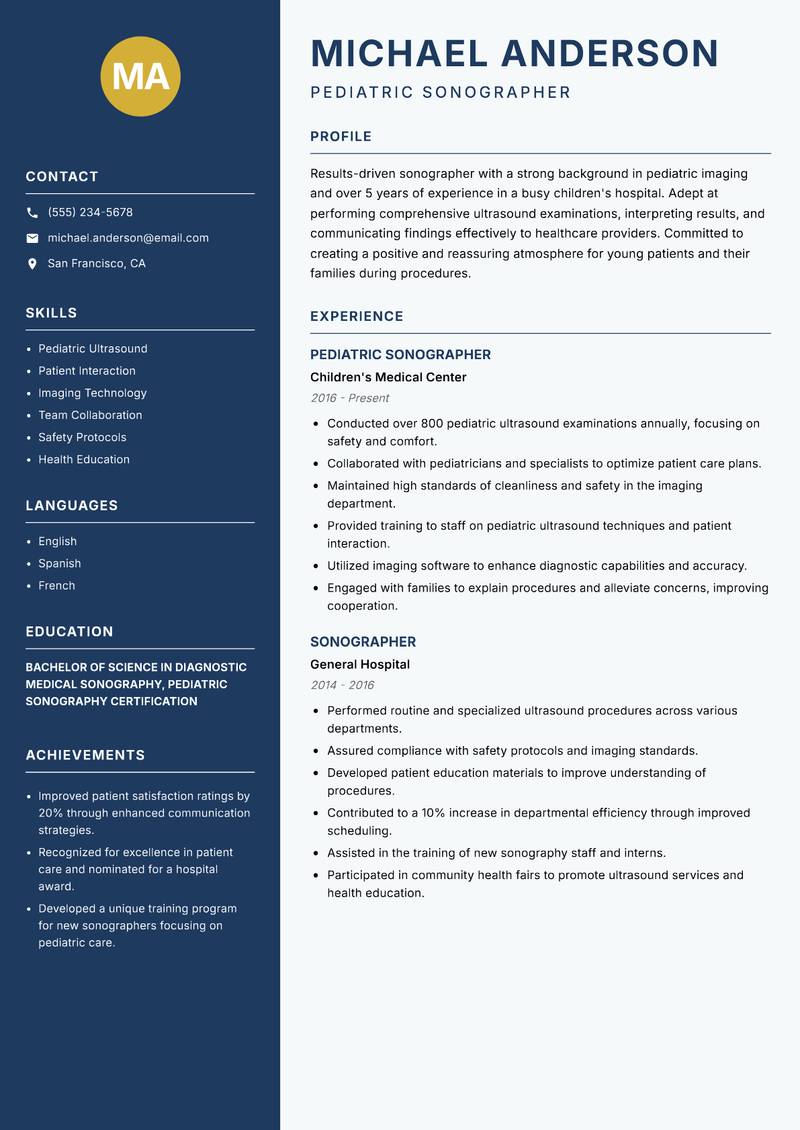 Sonographer Resume Preview Example