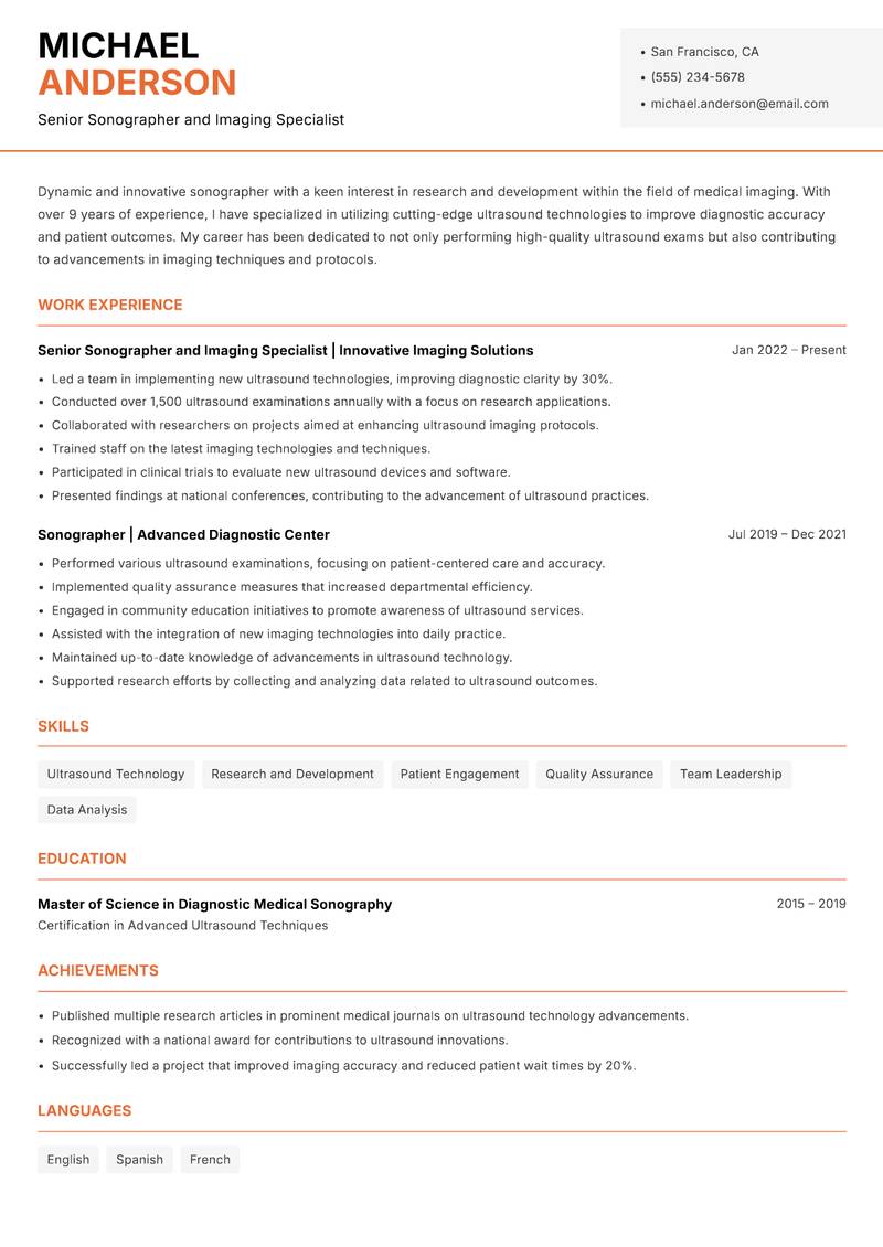 Sonographer Resume Template
