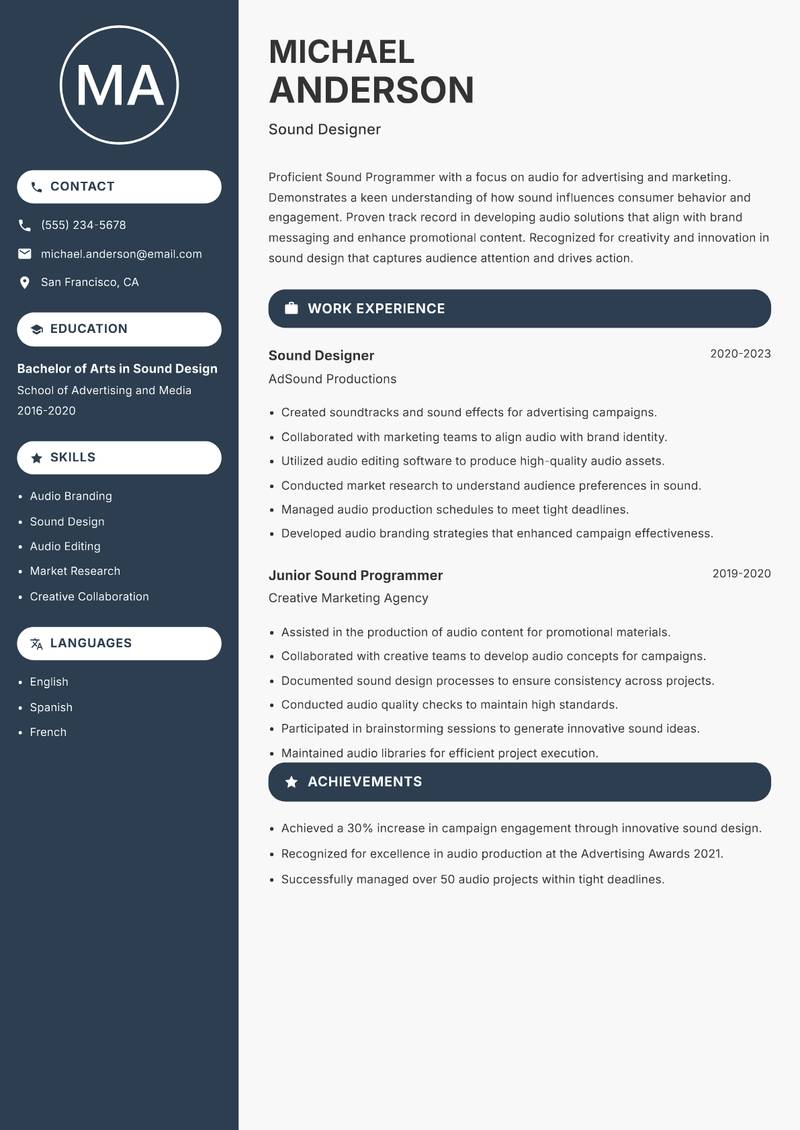 Sound Programmer Resume Preview Example