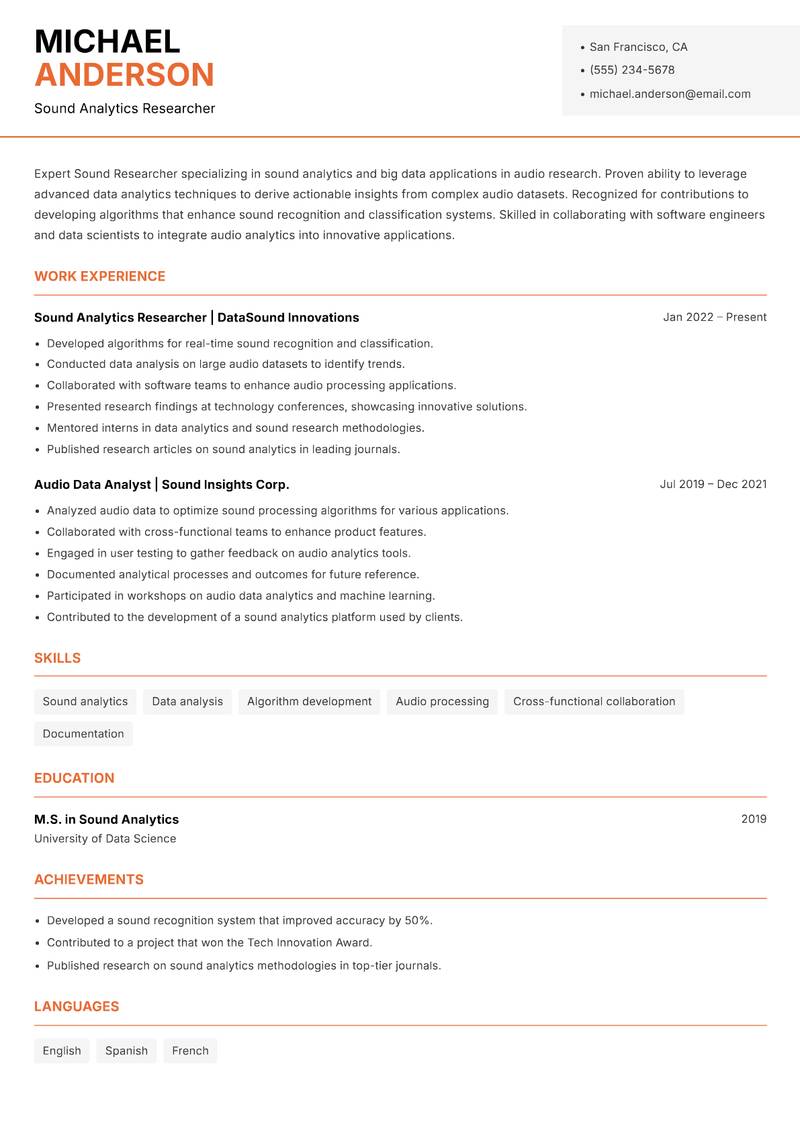Sound Researcher Resume Template