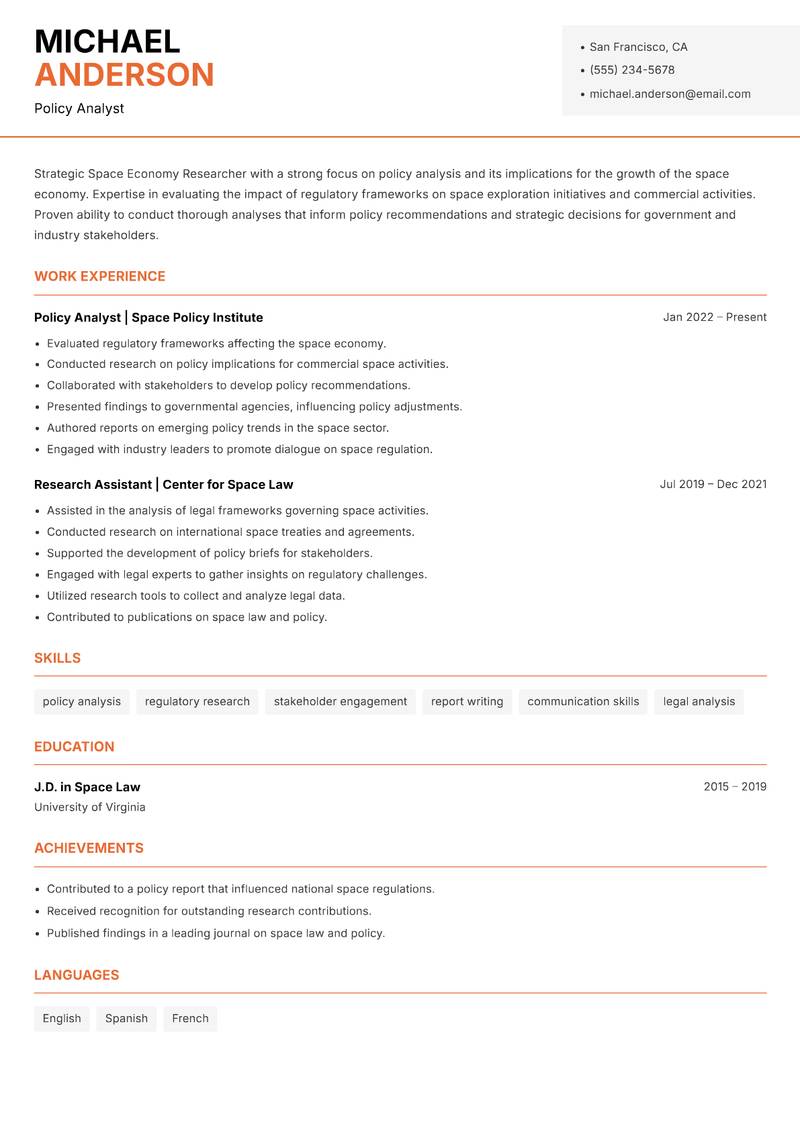 Space Economy Researcher Resume Template