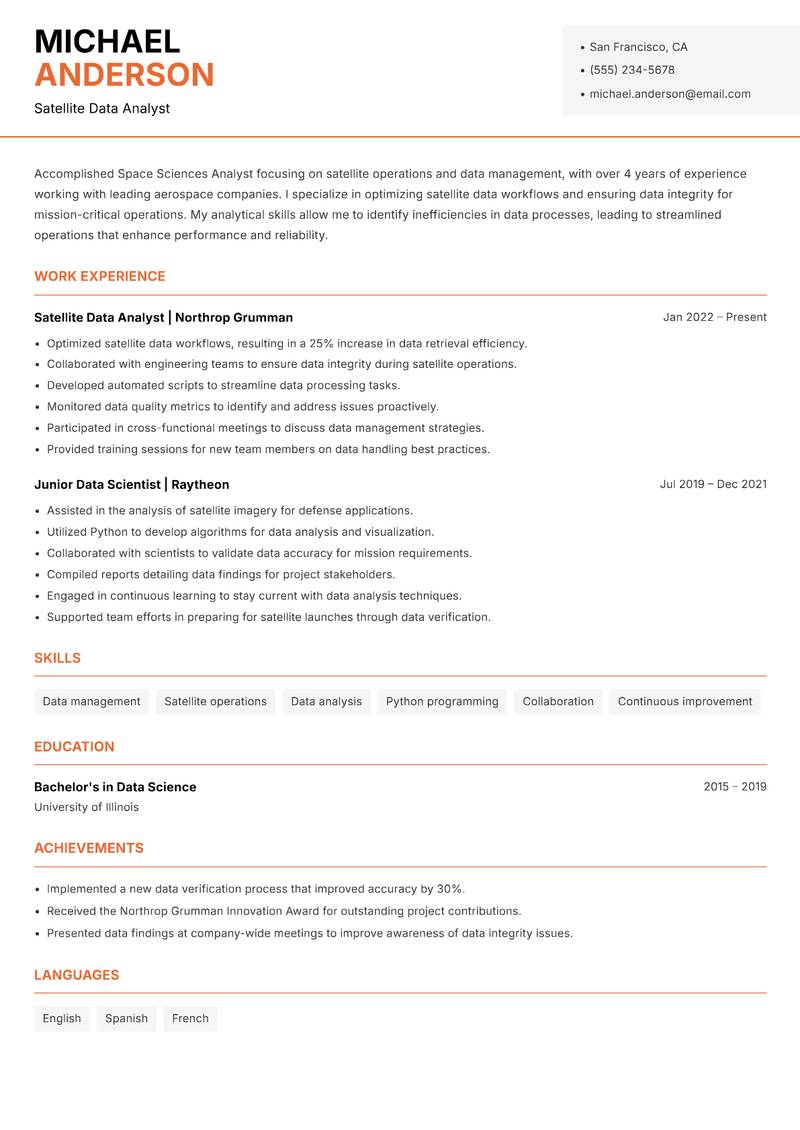 Space Sciences Analyst Resume Template