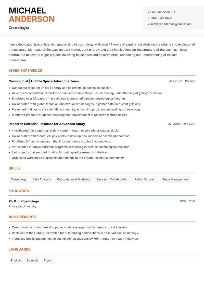 Space Scientist Resume Template
