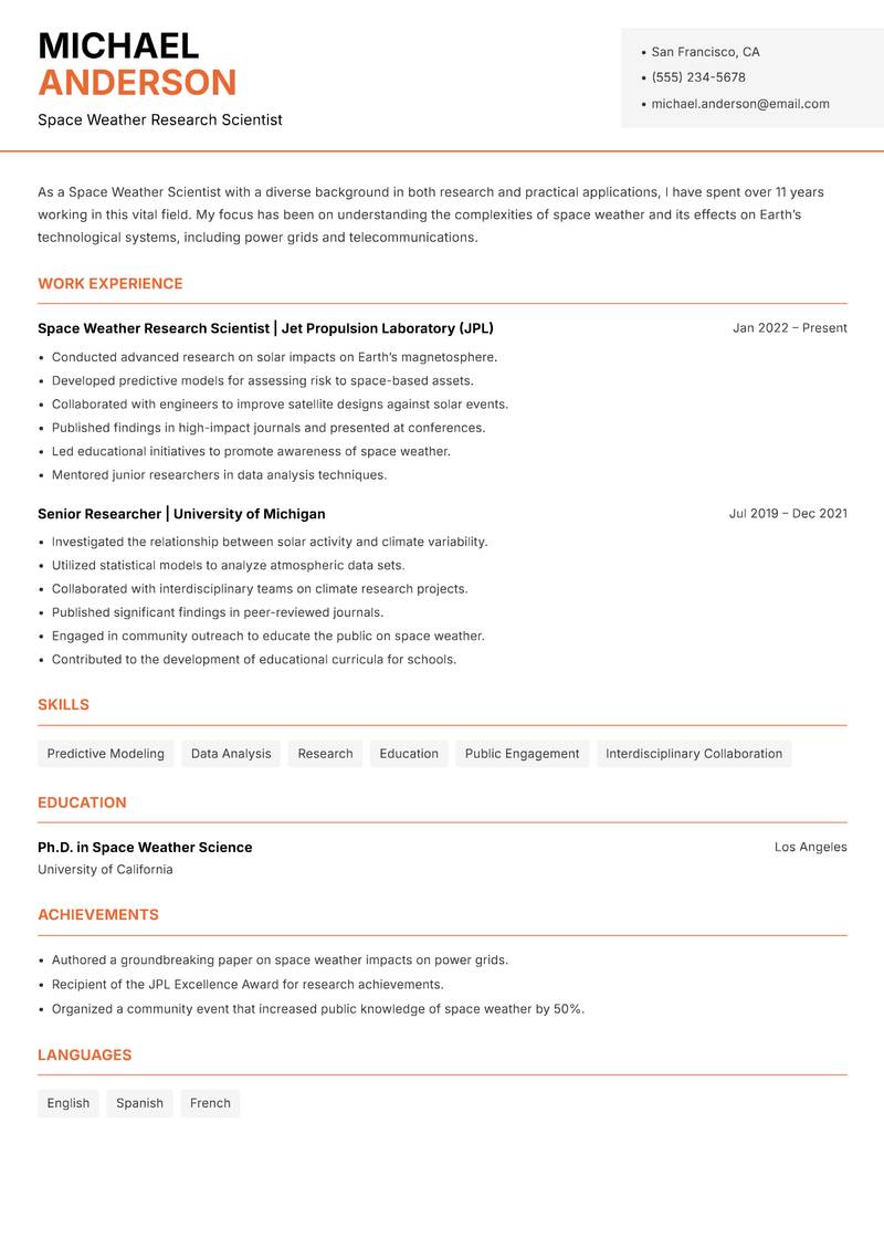 Space Weather Scientist Resume Template