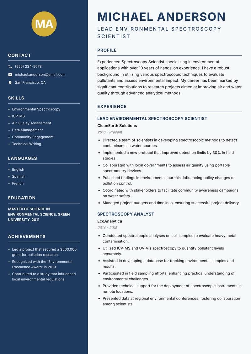 Spectroscopy Scientist Resume Preview Example