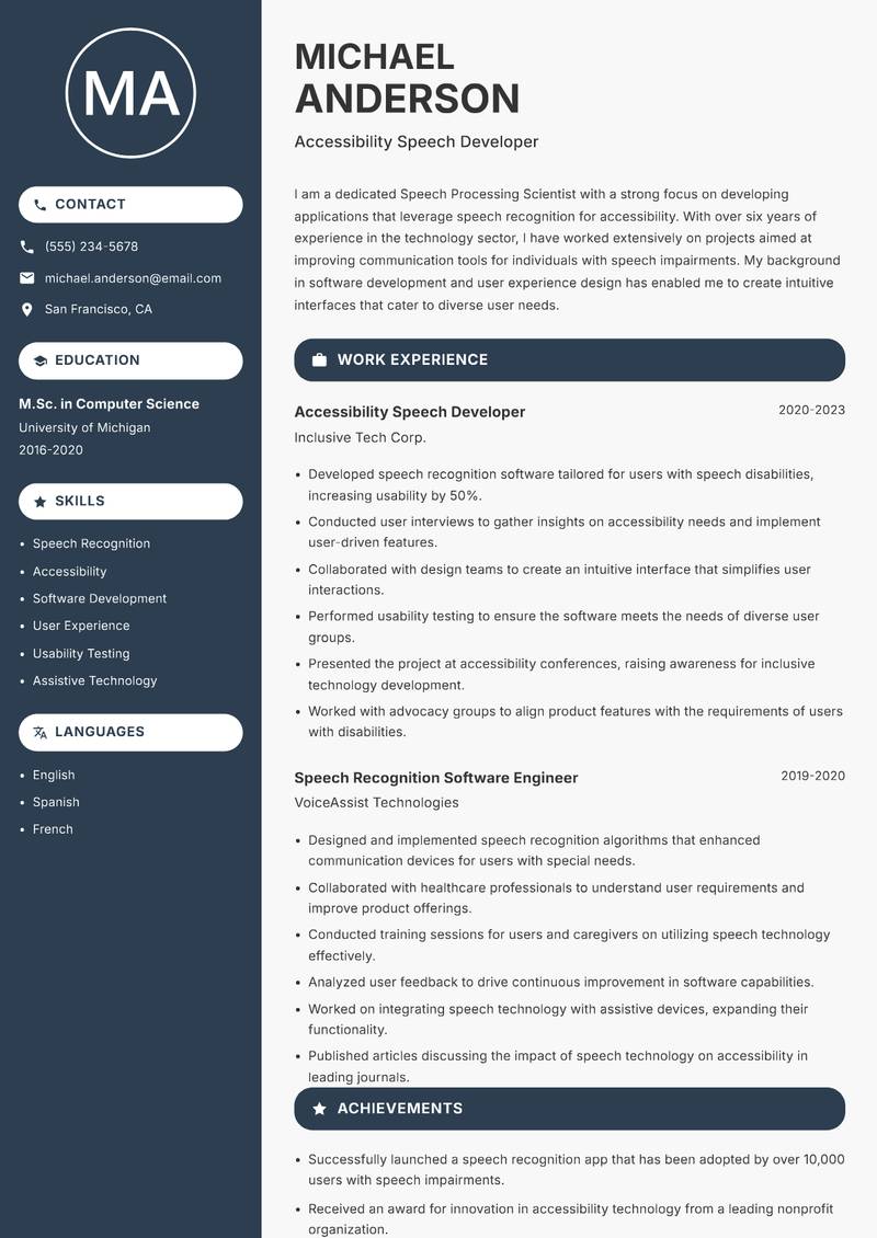 Speech Processing Scientist Resume Preview Example