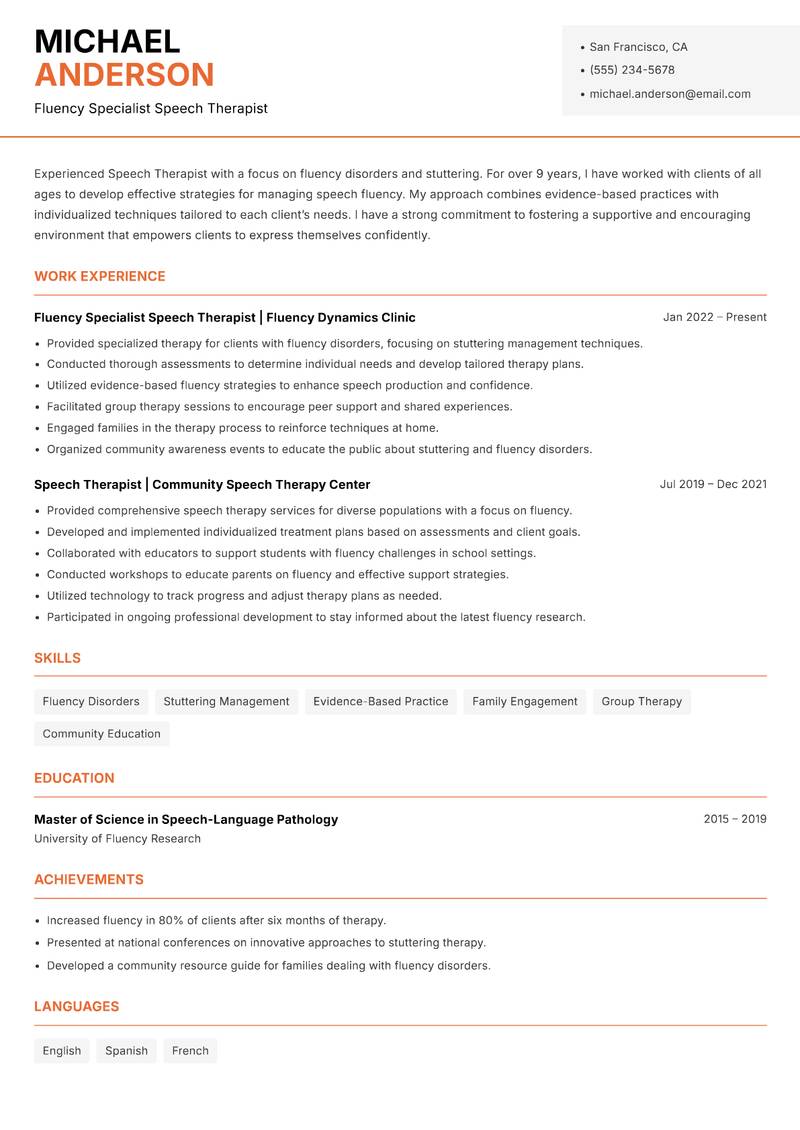 Speech Therapist Resume Template