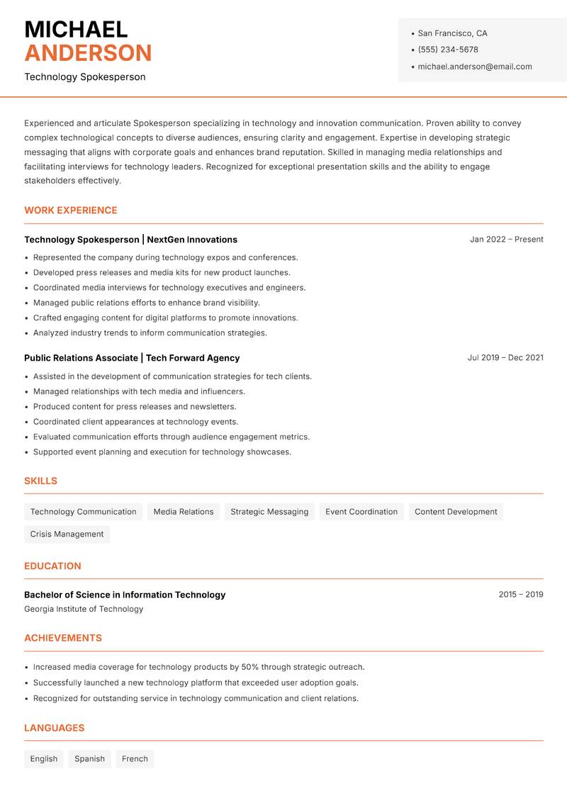 Spokesperson Resume Template