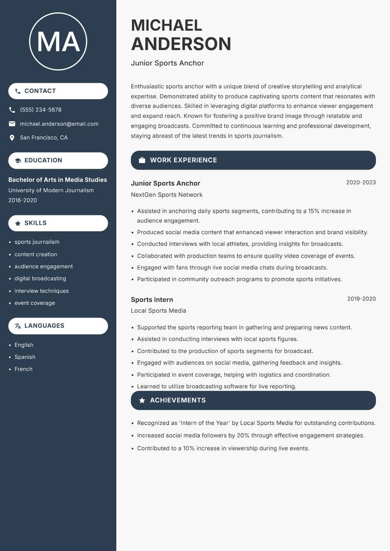 Sports Anchor Resume Preview Example