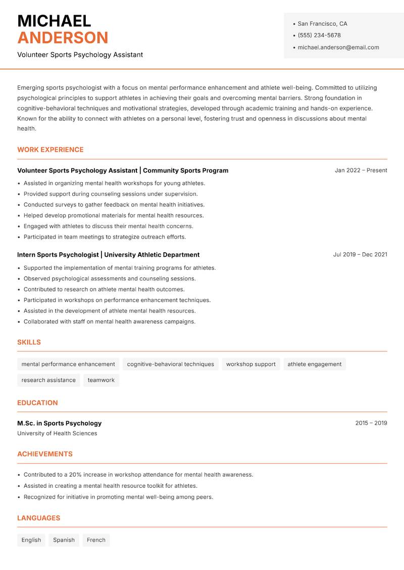 Sports Psychology Scientist Resume Template