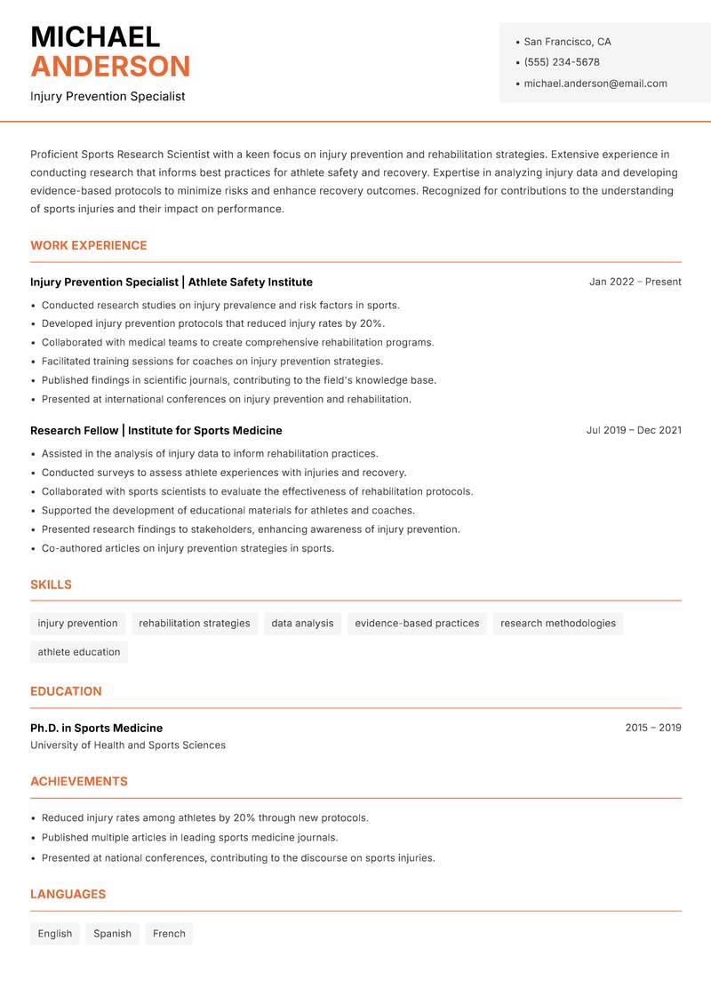Sports Research Scientist Resume Template