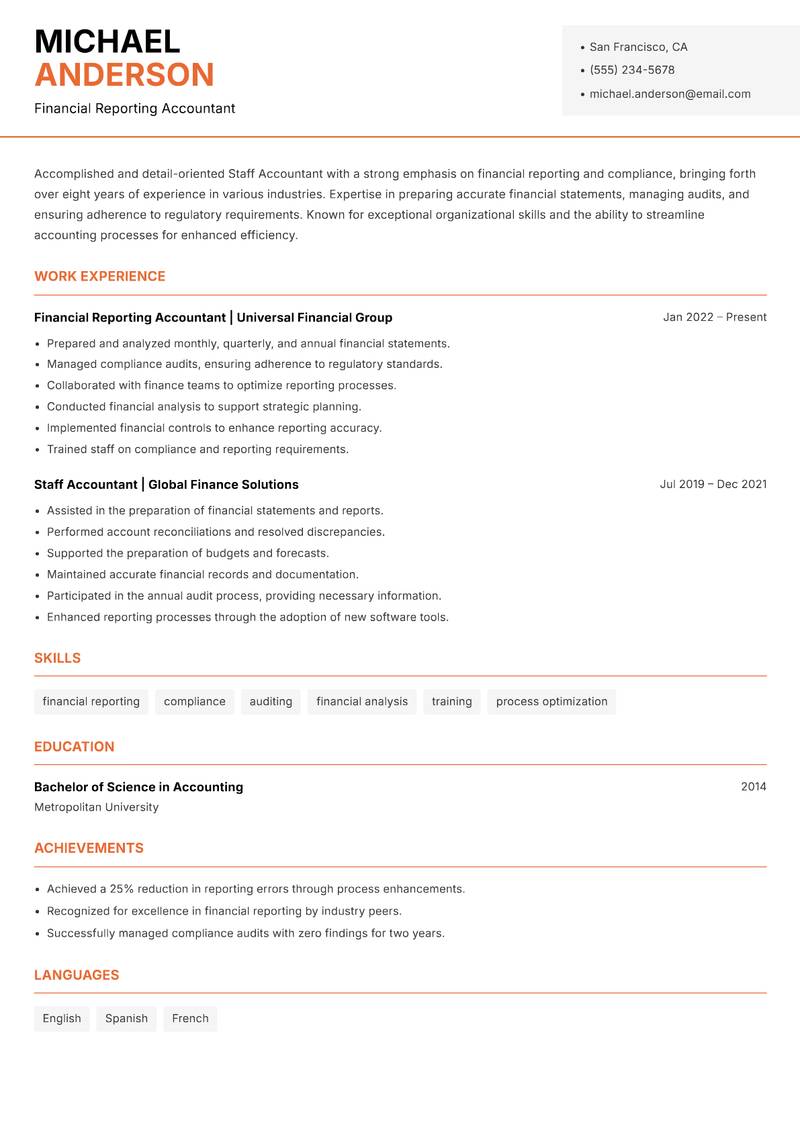 Staff Accountant Resume Template