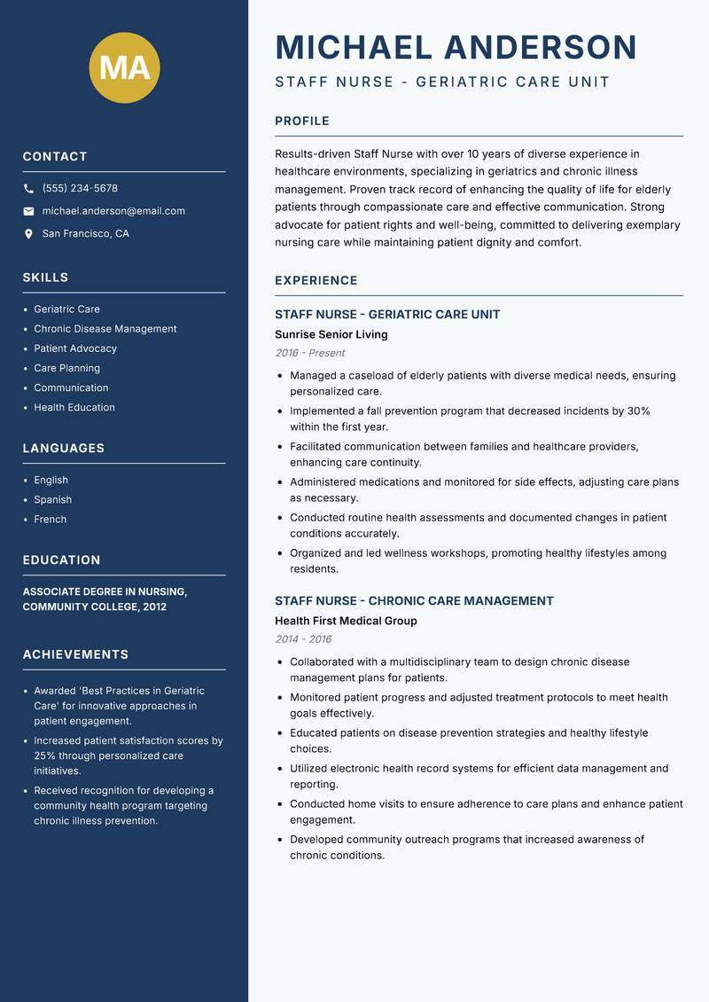 Staff Nurse Resume Preview Example