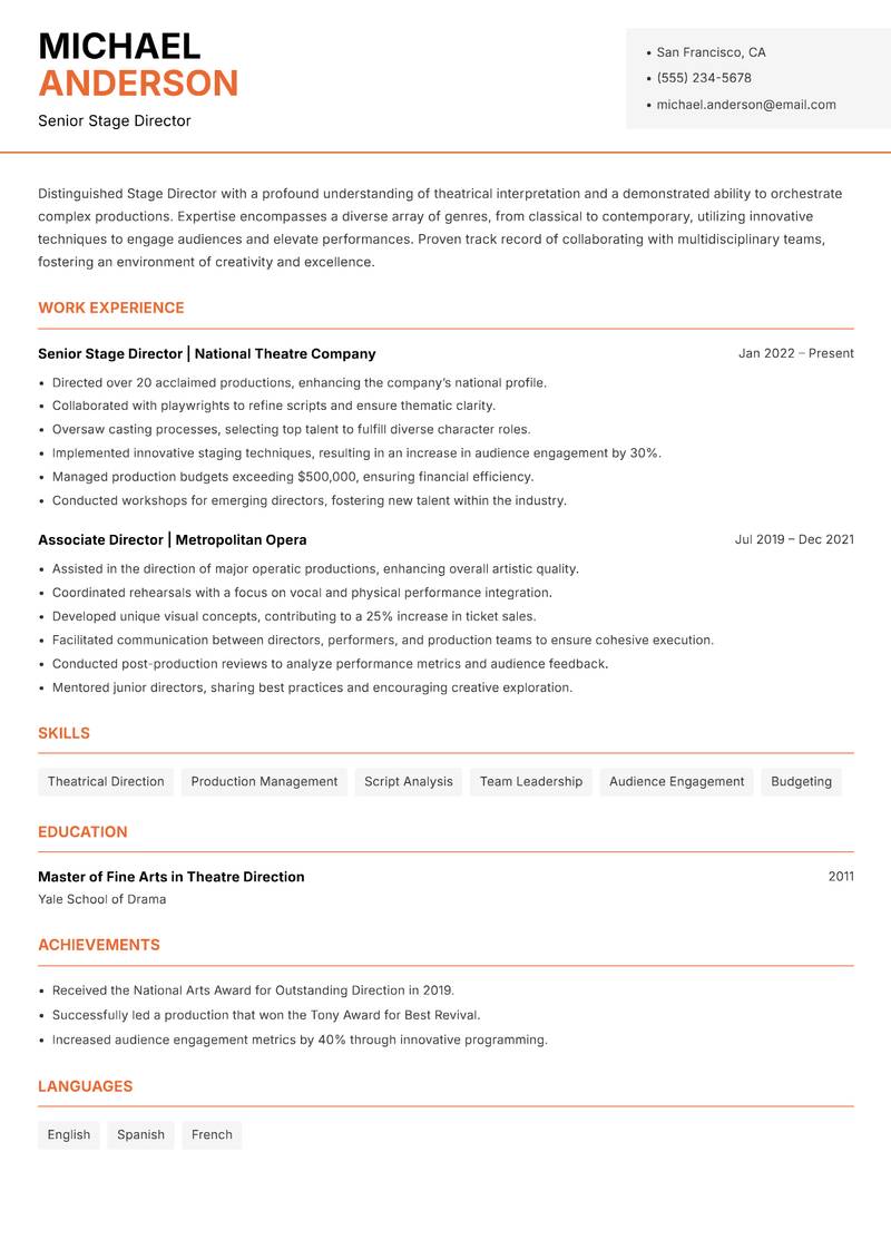 Stage Director Resume Template