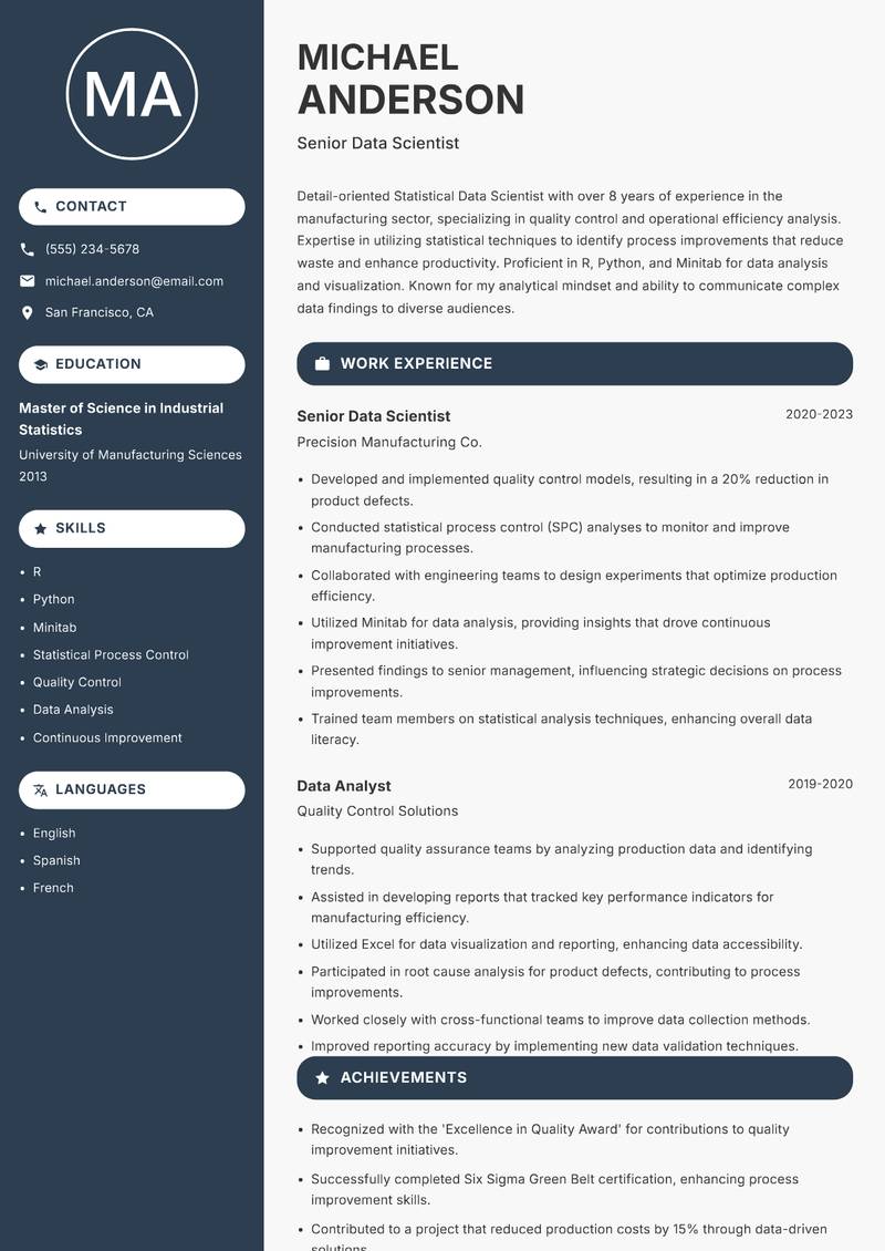 Statistical Data Scientist Resume Preview Example