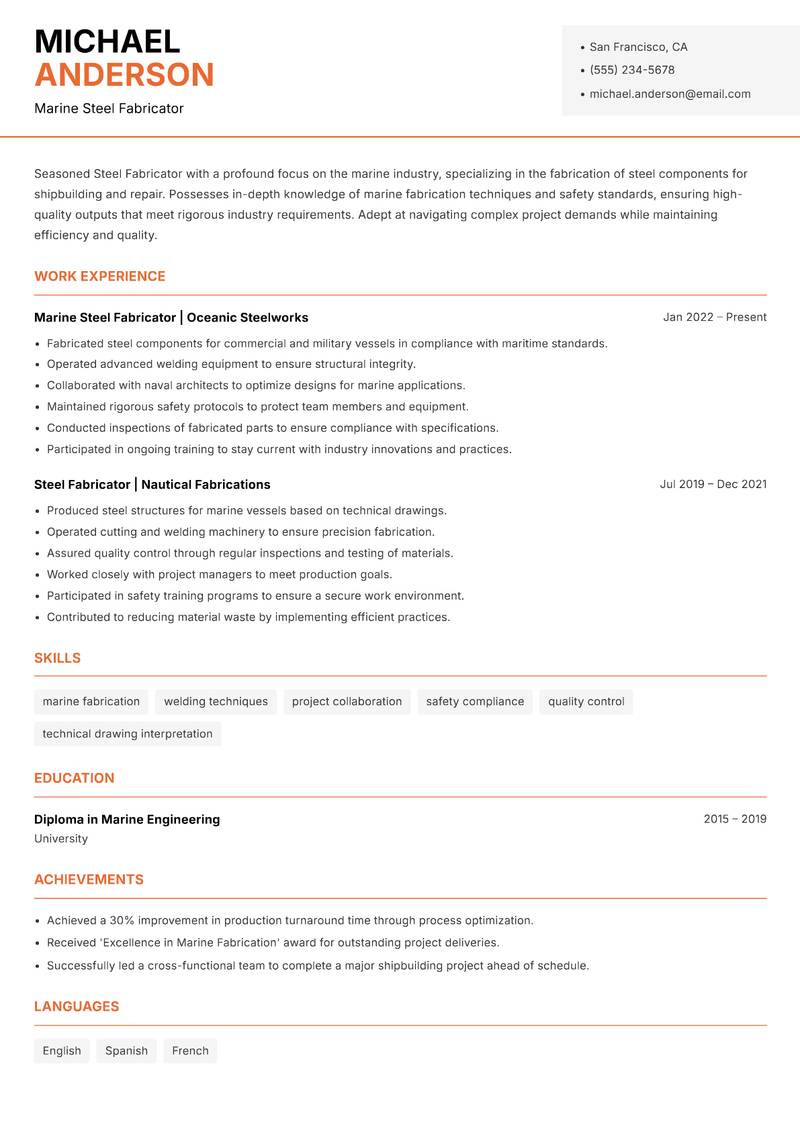 Steel Fabricator Resume Template