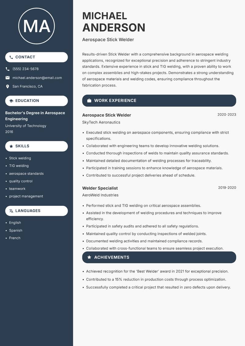 Stick Welder Resume Preview Example