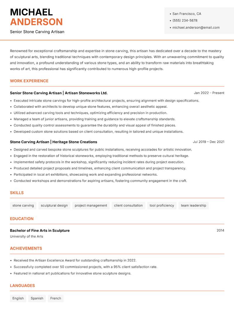 Stone Carving Artisan Resume Template