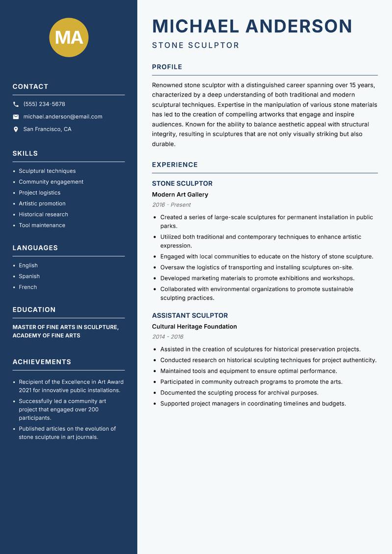 Stone Sculptor Resume Preview Example