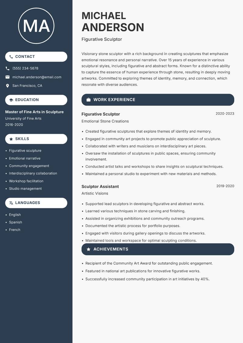 Stone Sculptor Resume Preview Example