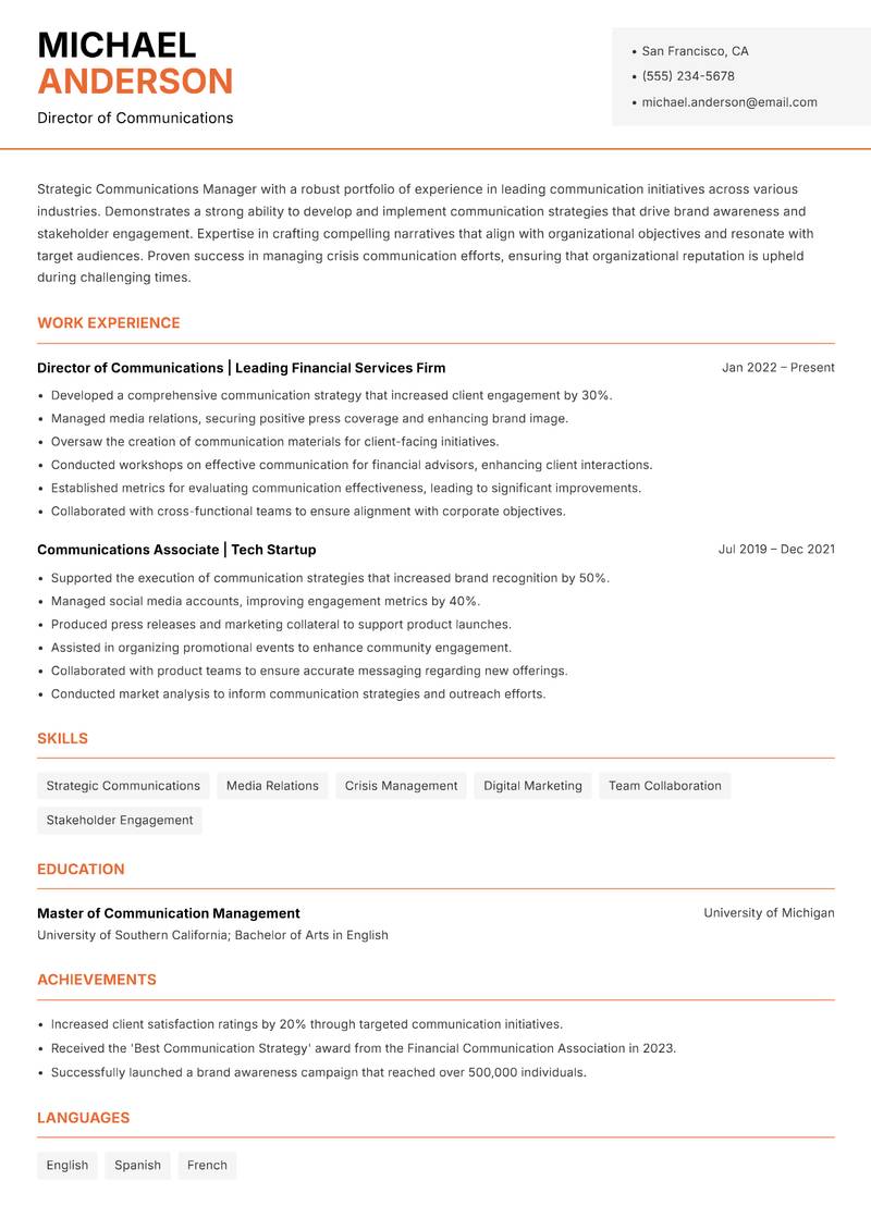 Strategic Communications Manager Resume Template