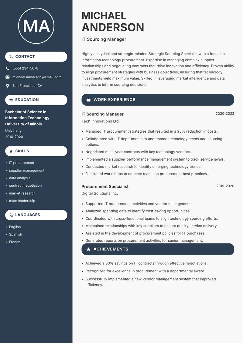 Strategic Sourcing Specialist Resume Preview Example