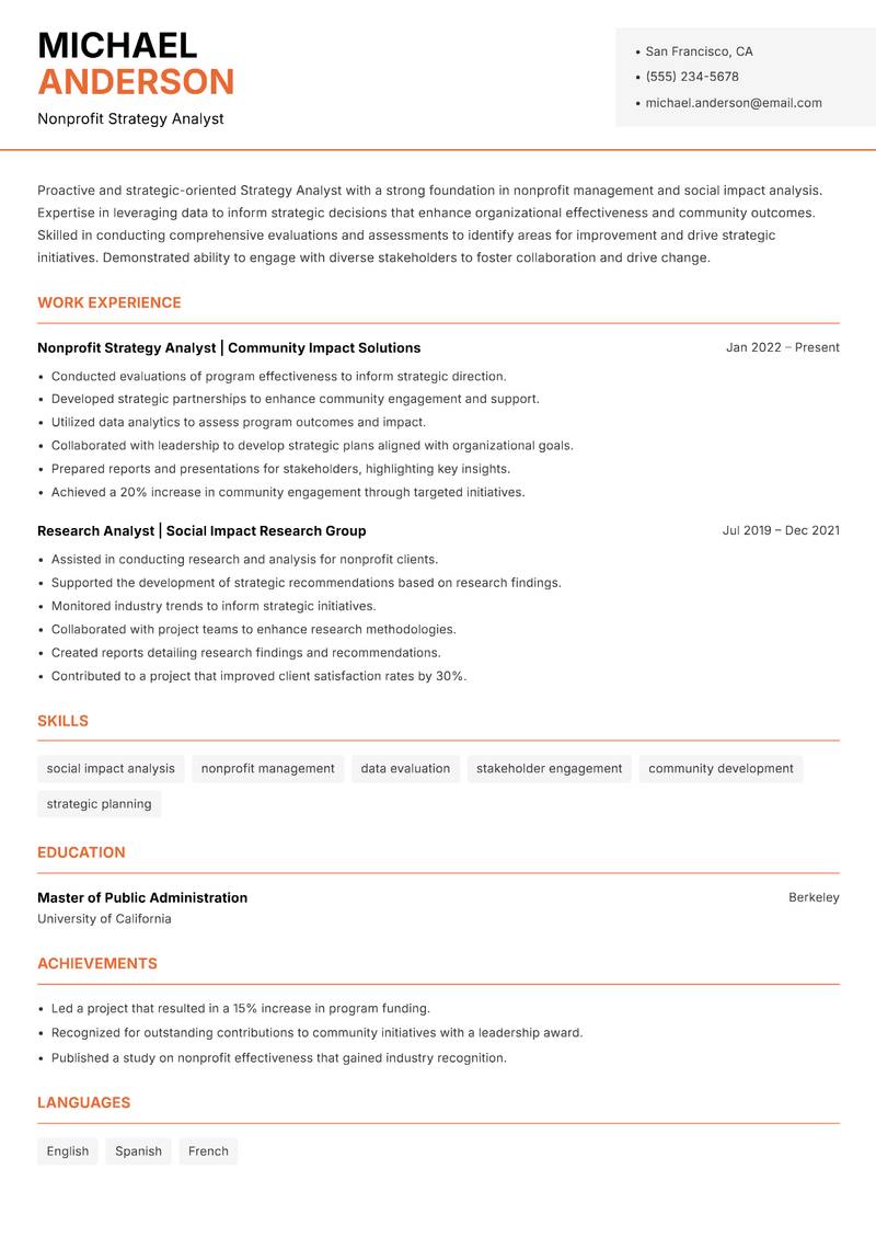 Strategy Analyst Resume Template