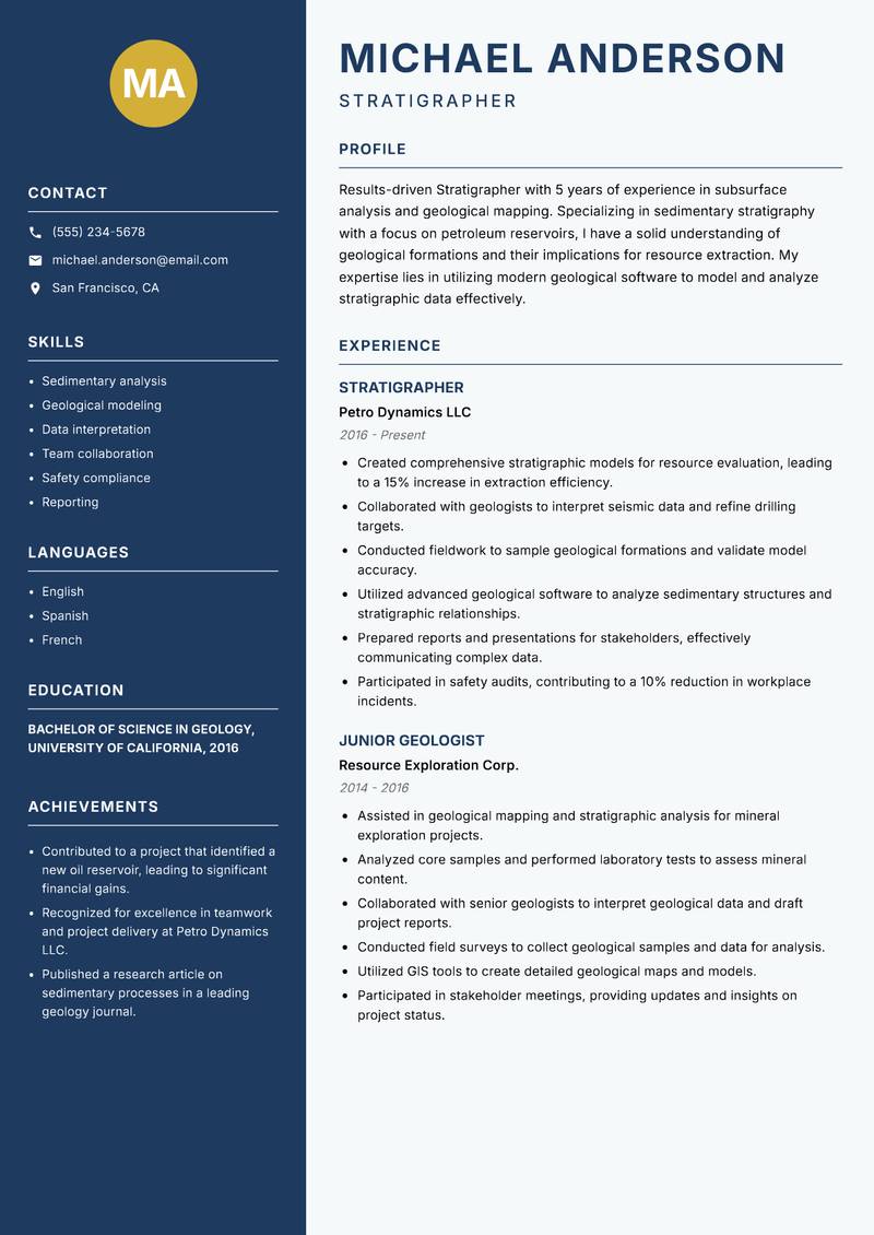 Stratigrapher Resume Preview Example