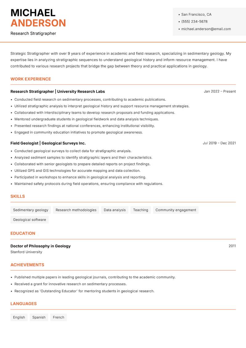 Stratigrapher Resume Template