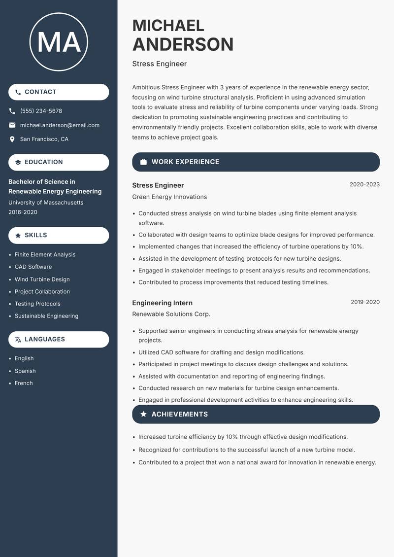 Stress Engineer Resume Preview Example