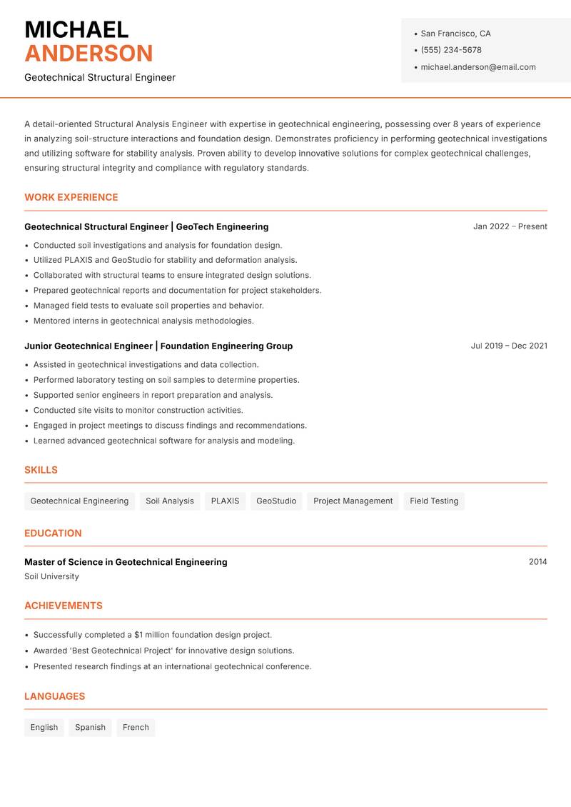 Structural Analysis Engineer Resume Template
