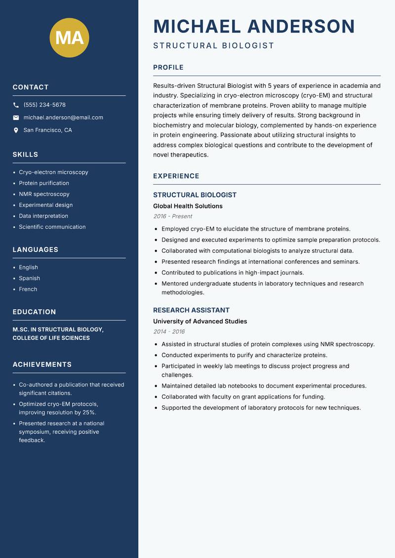 Structural Biologist Resume Preview Example