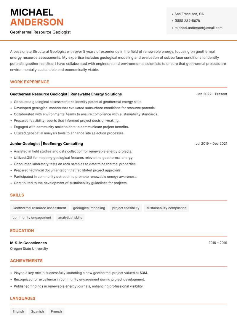 Structural Geologist Resume Template