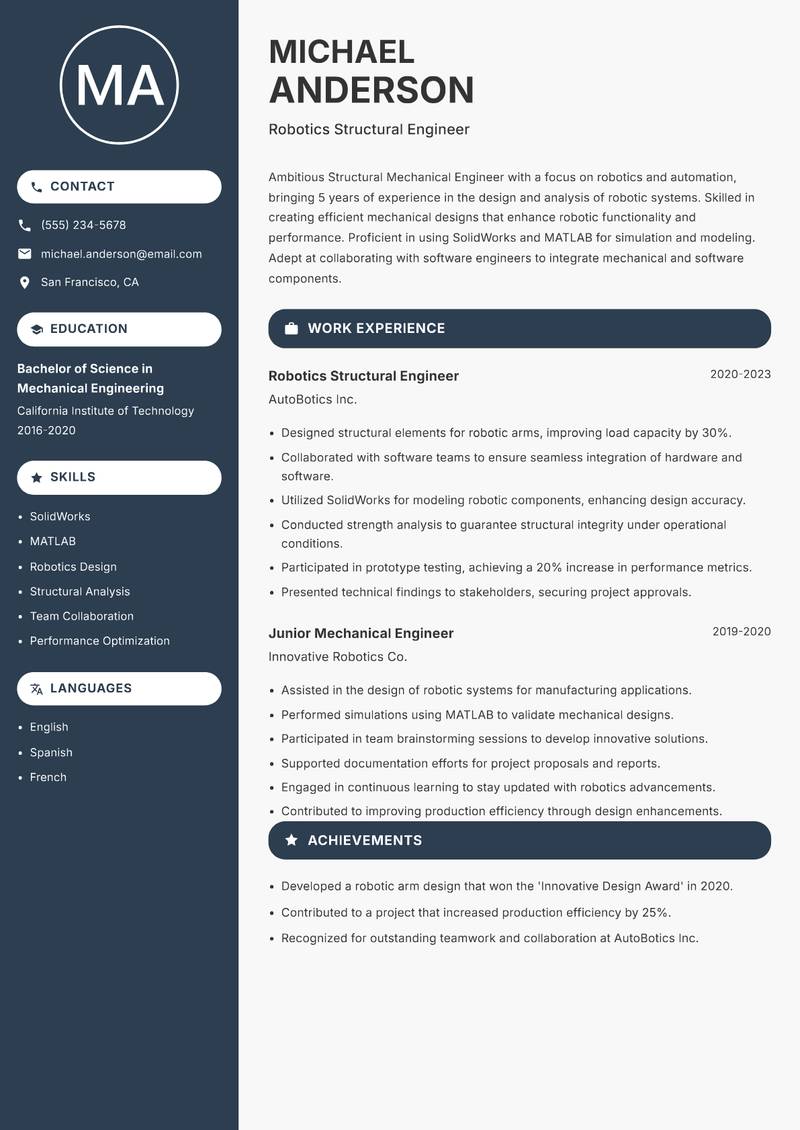 Structural Mechanical Engineer Resume Preview Example