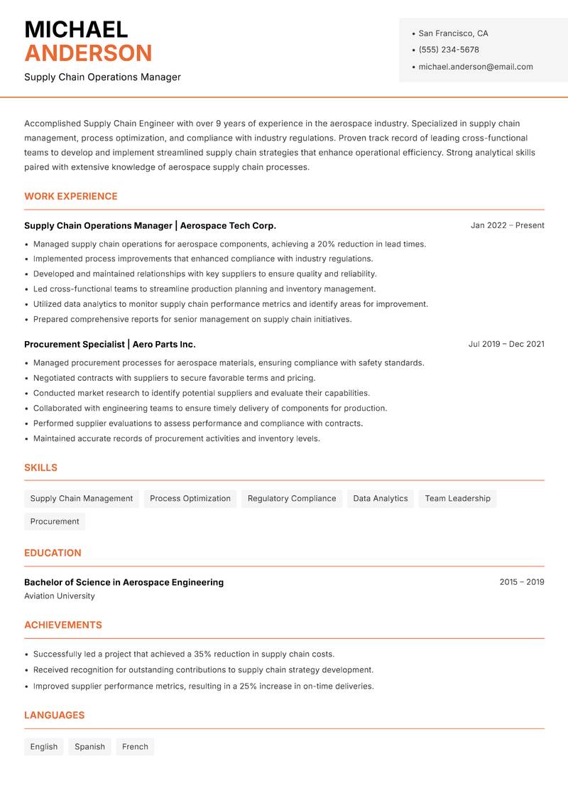 Supply Chain Engineer Resume Template