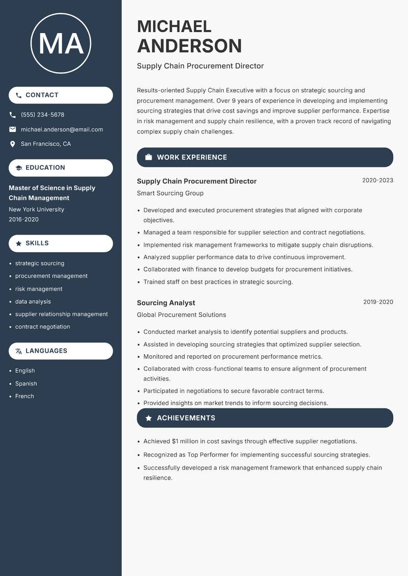 Supply Chain Executive Resume Preview Example