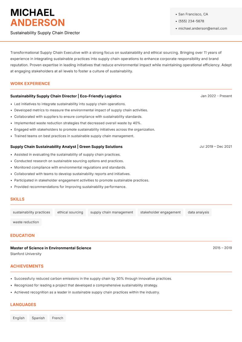 Supply Chain Executive Resume Template