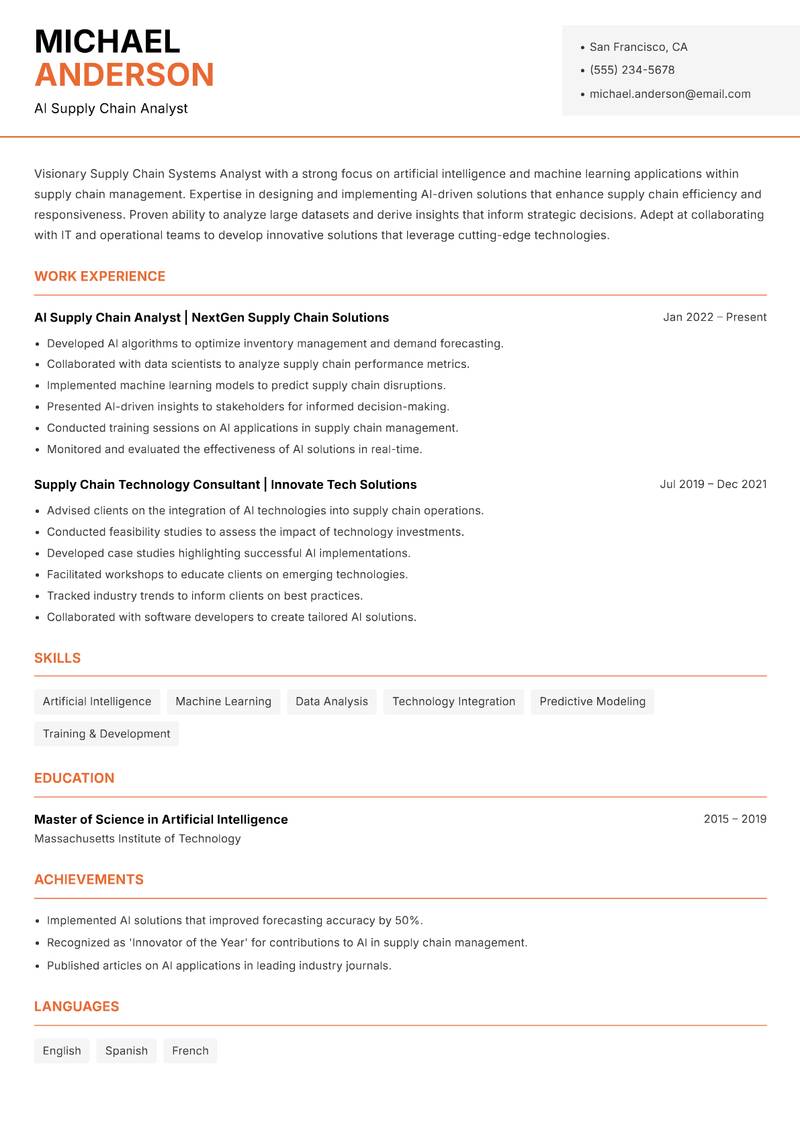 Supply Chain Systems Analyst Resume Template