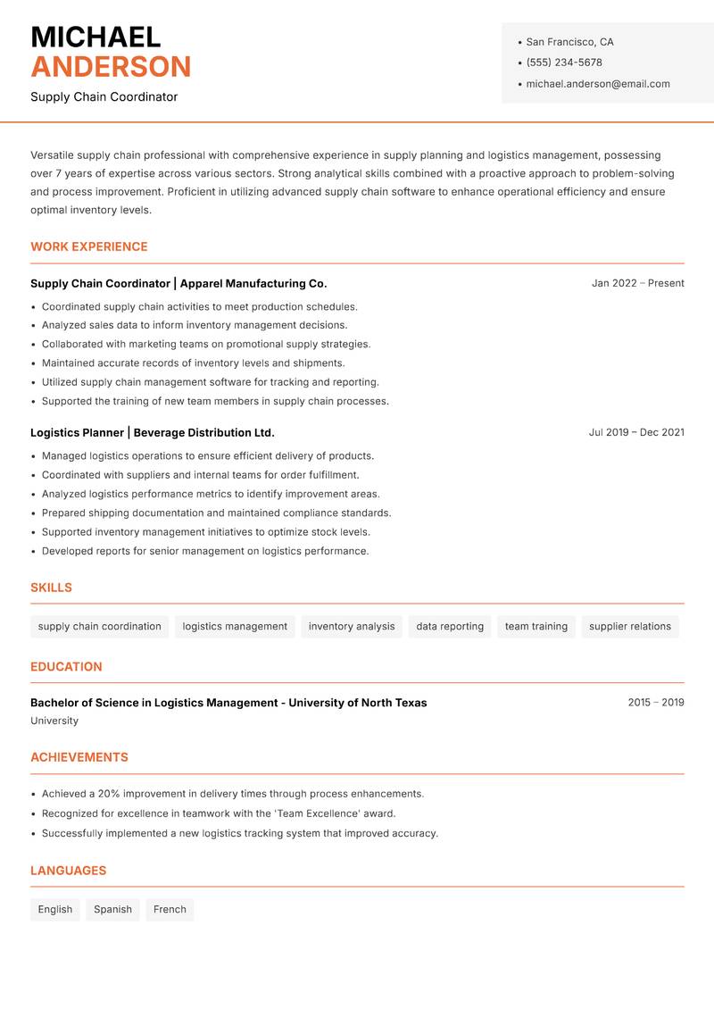 Supply Planner Resume Template