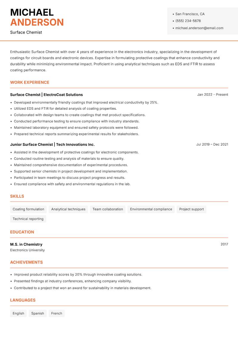 Surface Chemist Resume Template