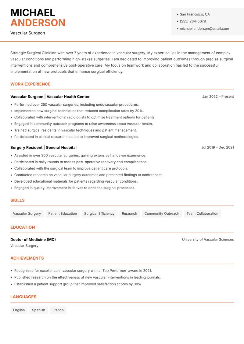 Surgical Clinician Resume Template