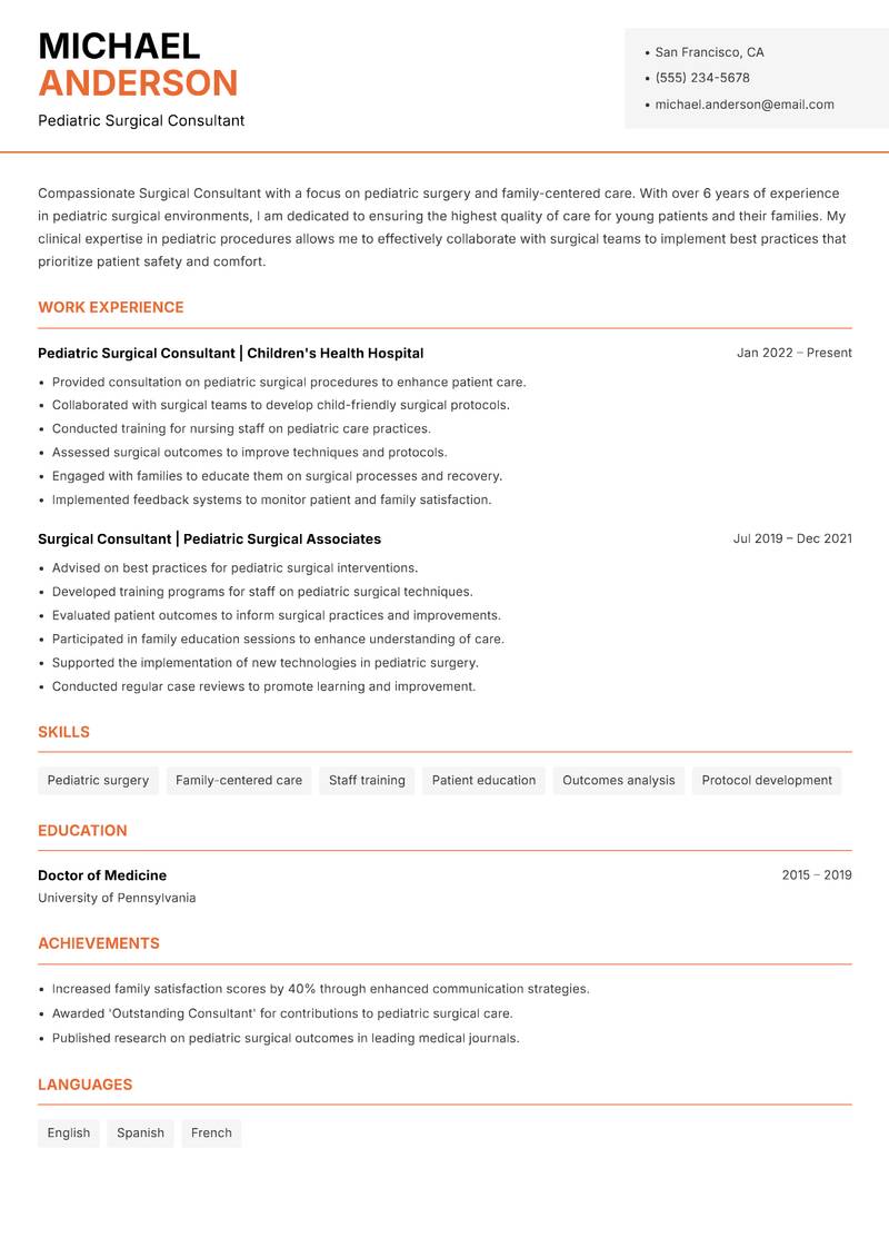 Surgical Consultant Resume Template