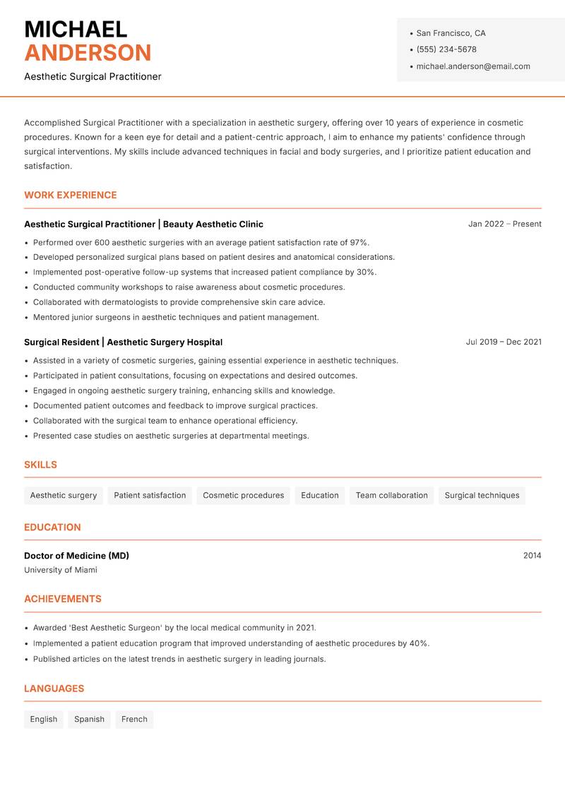 Surgical Practitioner Resume Template