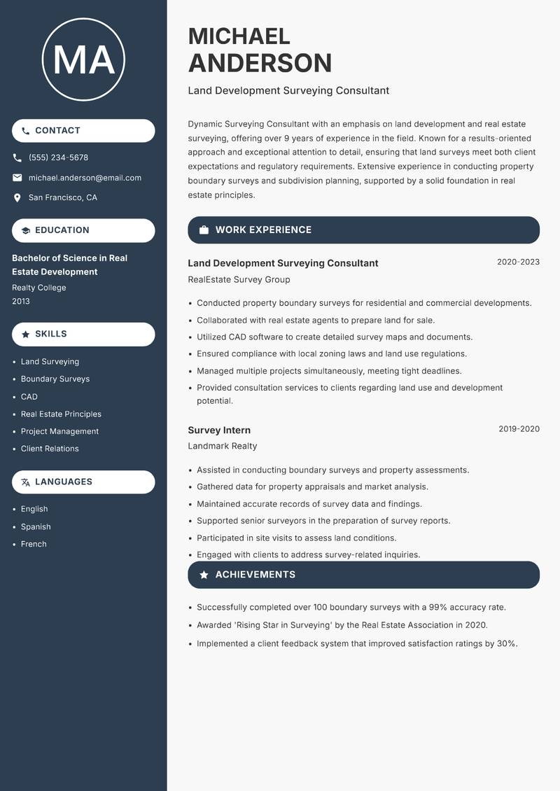 Surveying Consultant Resume Preview Example