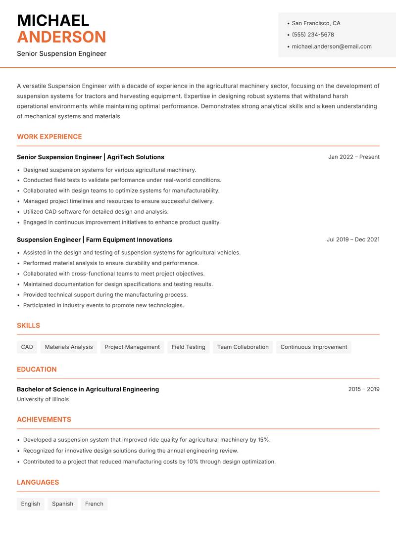 Suspension Engineer Resume Template