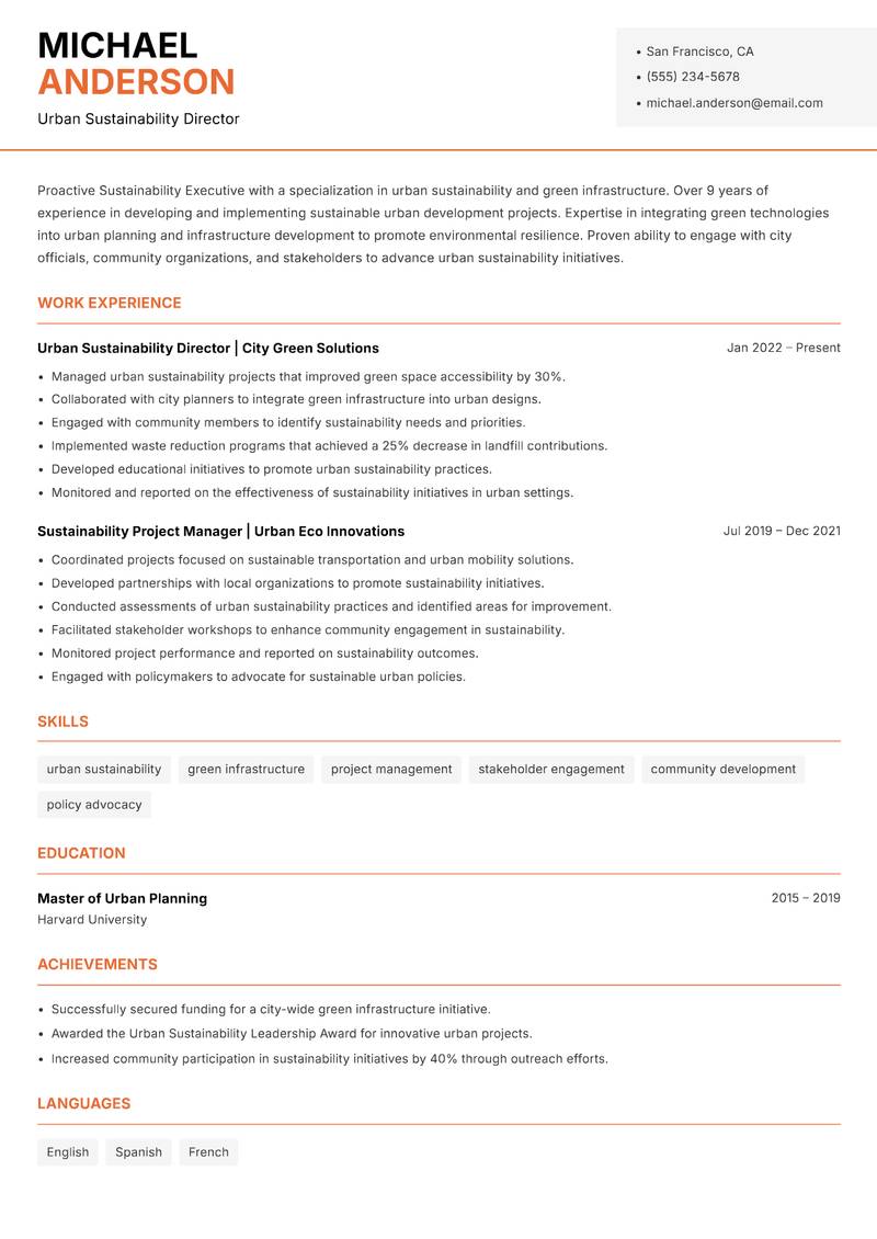 Sustainability Executive Resume Template
