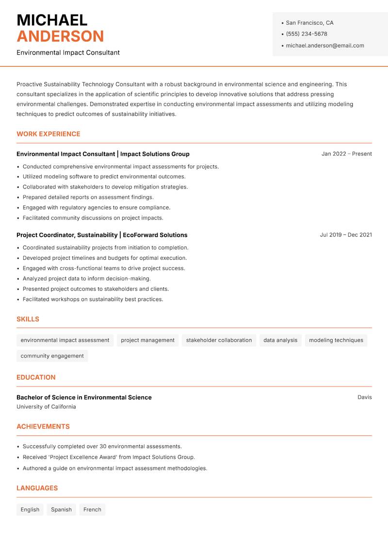 Sustainability Technology Consultant Resume Template