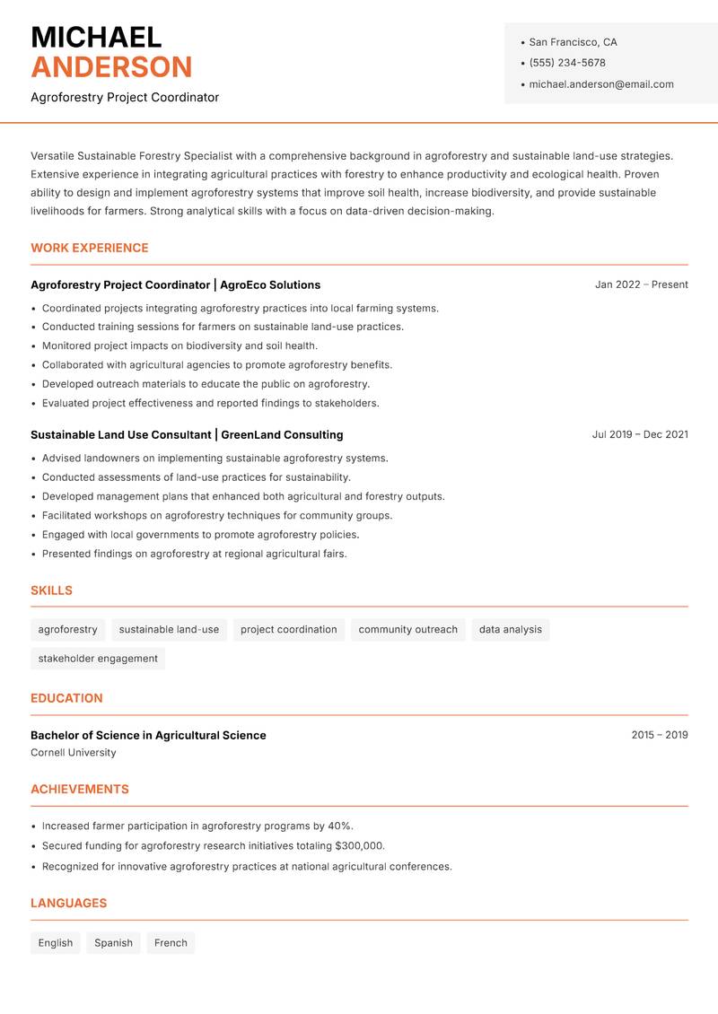 Sustainable Forestry Specialist Resume Template