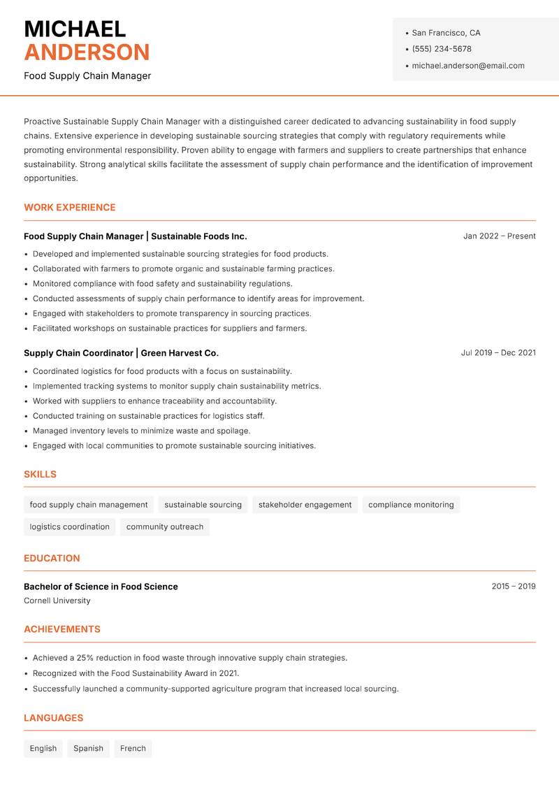 Sustainable Supply Chain Manager Resume Template