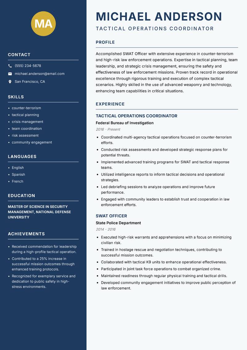SWAT Officer Resume Preview Example